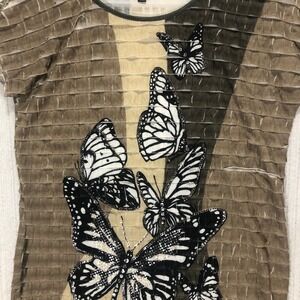 Elementz‎ Womens Butterfly Ruffle Top Short Sleeve T Shirt Size M Brown